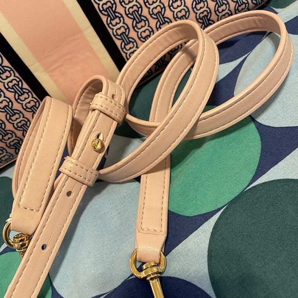 Tory Burch Pink and Navy Chain Print Tote - Picture 10 of 15